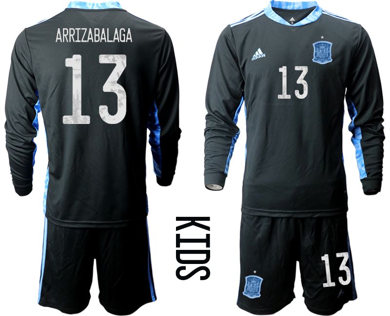 Youth 2021 World Cup National Spain black long sleeve goalkeeper #13 Soccer Jerseys->spain jersey->Soccer Country Jersey